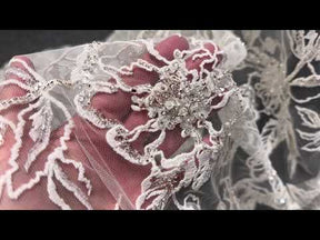 Ivory/Silver Embroidered Beaded Lace - EB1100
