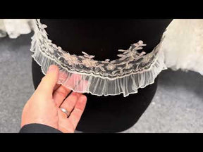 Ivory/Silver Pleated Tulle Beaded Sequin Edging - T278