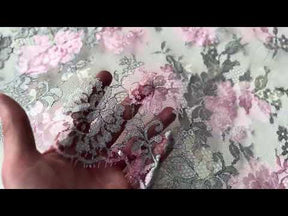 Pink & Mint Printed Chantilly Lace - P192