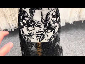Black Embroidered Beaded Tulle - EB1100