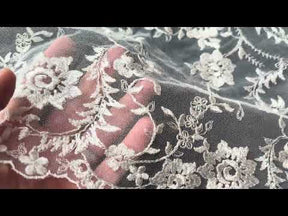 Ivory and Silver Embroidered Lace - P812