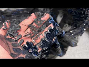 Black and Navy 3D Velvet Lace - EB3056