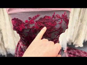 Wine Embroidered Sequin Lace – EB3059