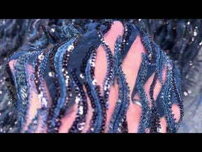New Navy Embroidered Beaded Tulle - EB1089