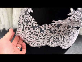 Grey Corded Lace Trim - T623