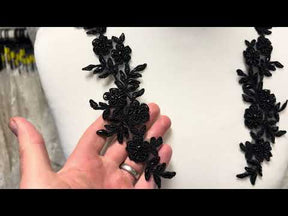 Black Beaded Lace Appliques - T26