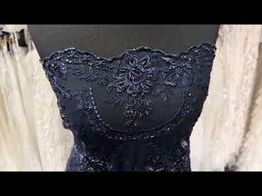 Navy Beaded Embroidery Lace - P593