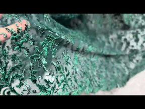 Hunter Green Velvet Embroidery Lace - Madina