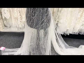 Ivory Emb Beaded Tulle - EB1065