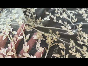Ivory/Silver Embroidered Lace - EB1073