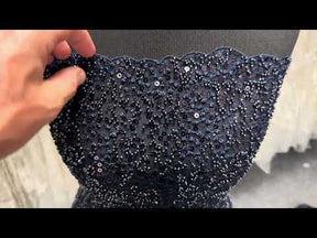 Navy Embroidered Beaded Tulle - EB1050