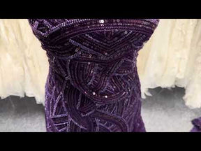 Plum Embroidered Beaded Tulle - EB1056