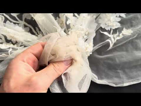 Light Peach tulle with Ivory Embroidery Lace - EB1015