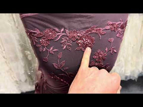 Red Bean Embroidered Beaded Tulle - EB1090