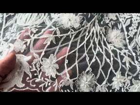 Ivory Embroidered Beaded Tulle - EB1062