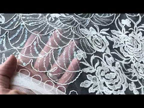 Ivory Sequin Raschel Lace - EB3047
