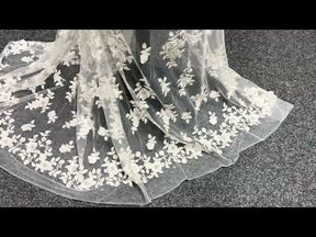 Ivory 3D Emb Beaded Tulle - EB1088