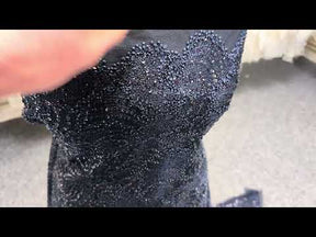 Navy 3D Embroidered Beaded Tulle - EB1021