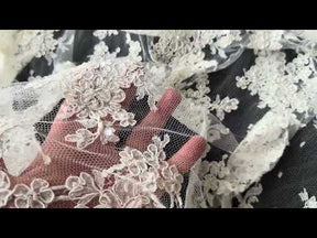 Ivory Corded & Beaded Chantilly Lace - P238