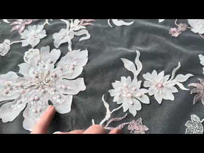 Pink & Ivory Embroidered Lace - EB1015