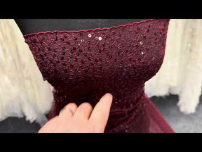 Wine Embroidered Sequin Tulle – EB3001