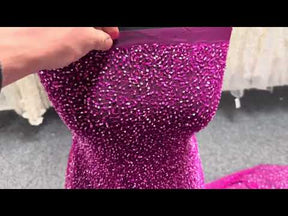 Fuchsia Embroidered Beaded Tulle - EB1012