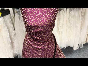 Burgundy/Dark Gold Embroidered Duchess Satin - P476