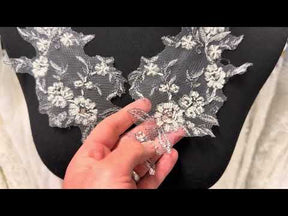 Silver with Wine Bead Embellished Lace Appliques - T243
