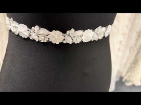 Ivory/Silver Beaded Flower Trim - T826