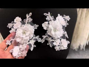 White Beaded 3D Lace Appliques - T286