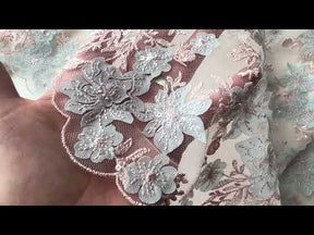 Pink & Blue Embroidered Lace - EB3053
