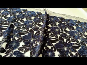 Black and Navy Velvet Embroidery Lace - EB5025