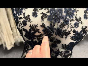 Navy and Black Embroidered Lace - EB3053