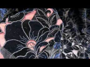 Black and Navy Velvet Embroidery Lace - EB5025