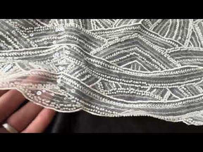 Ivory Emb Beaded Tulle - EB1056