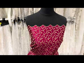 Light Wine/Dark Gold Embroidered Duchess Satin - P476