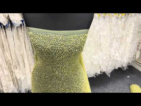 Lime Embroidered Beaded Tulle - EB1012
