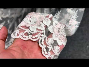 Ivory and Pink Embroidery Lace - EB5032
