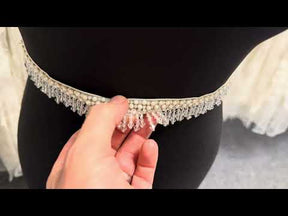 Ivory and Silver Crystal Beaded Edging - T823