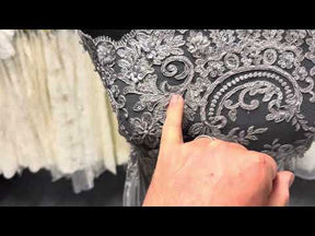 Dark Grey 3D Embroidered Beaded Tulle - EB1030