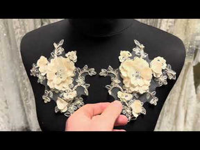 Champagne Beaded 3D Lace Appliques - T286