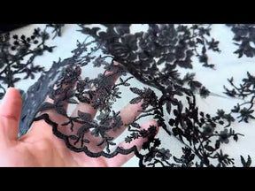 Black Sequin Floral Lace - EB3018