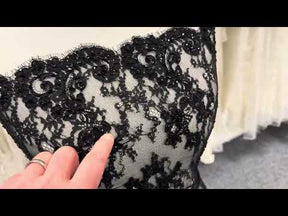 Black Corded and Beaded Lace - P643