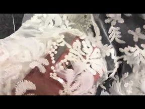 Ivory Embroidered Beaded Feather Tulle - EB1040