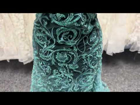 Light Jade Embroidered Beaded Tulle - EB1091