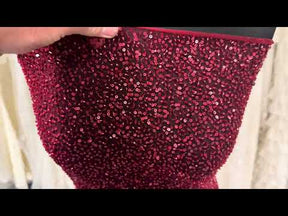Wine Embroidered Beaded Tulle - EB1012