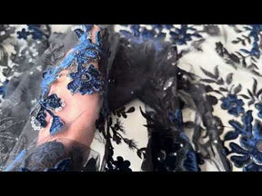 Black and Navy 3D Velvet Lace - EB3056