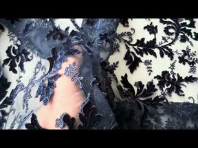 Navy Velvet Embroidery Lace - Madina