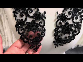 Black Beaded and Corded Lace Appliques - Alexandra