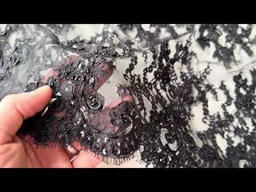 Black Corded and Beaded Lace - P643